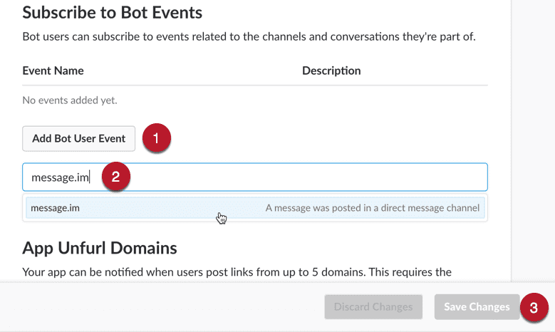 Steps to subscribe to Bot events